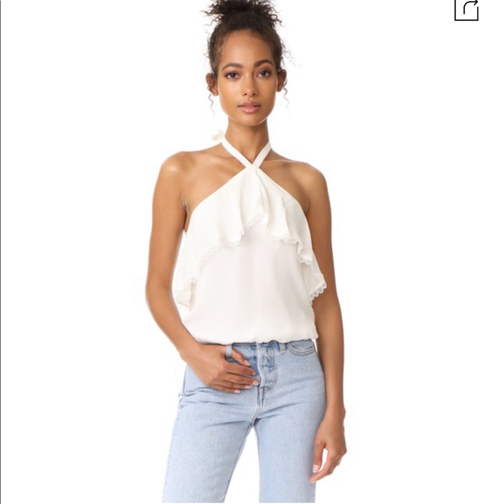 Alice + Olivia Monet Ruffled Silk Halter Top